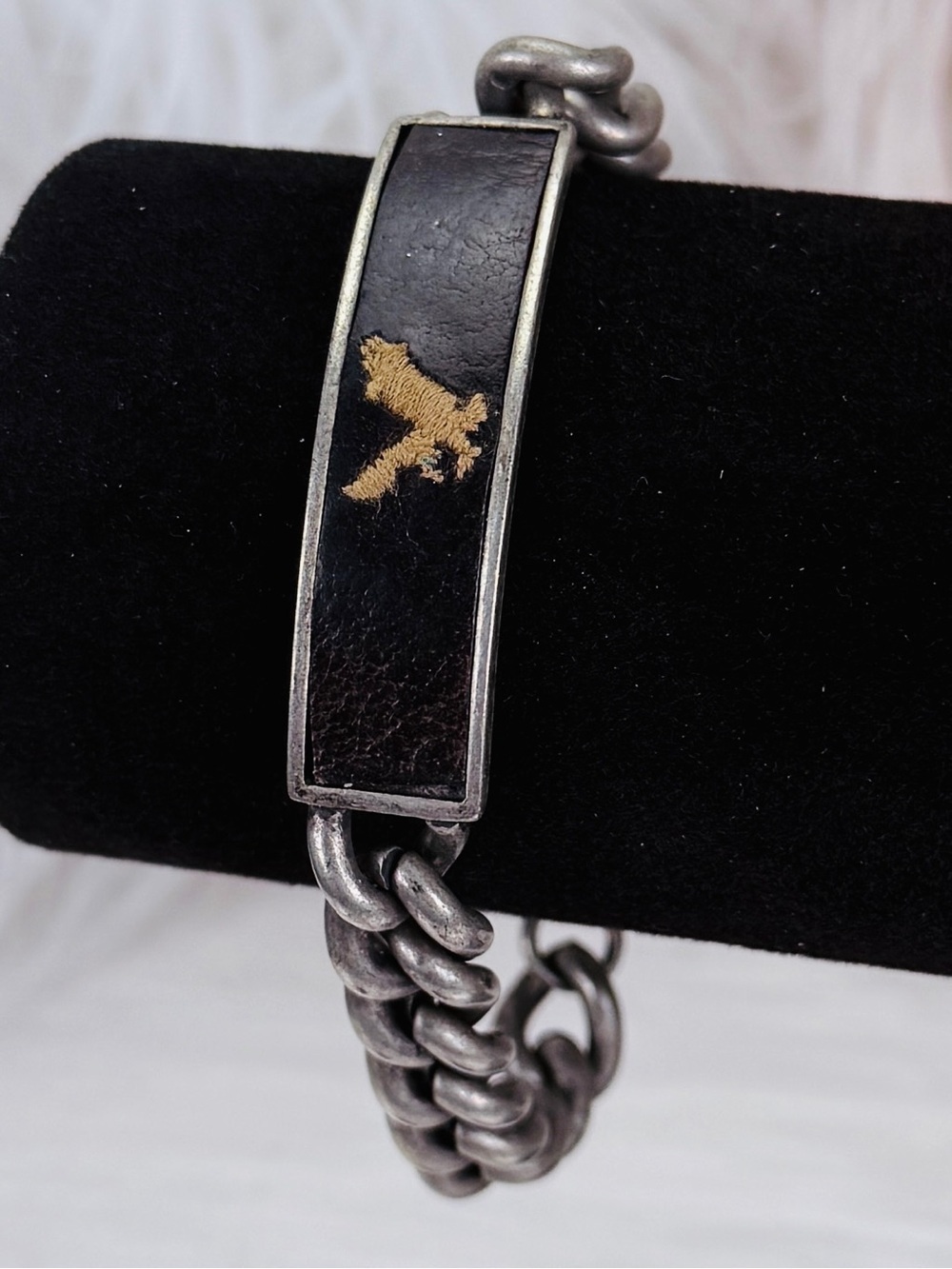 Vintage Aged Silvertone Chain Bracelet with Eagle Design - Picture 6 of 9